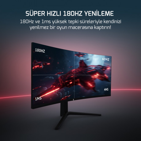 GamePower WQ34 34'' 1ms 180Hz Curved 2K UWQHD 3440*1440 Pivot Gaming Monitör (Sıfır Ölü Piksel Garantili)