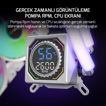 GAMEPOWER BEYAZ SKADI 360 SQUARE ARGB (RGB HORTUM)